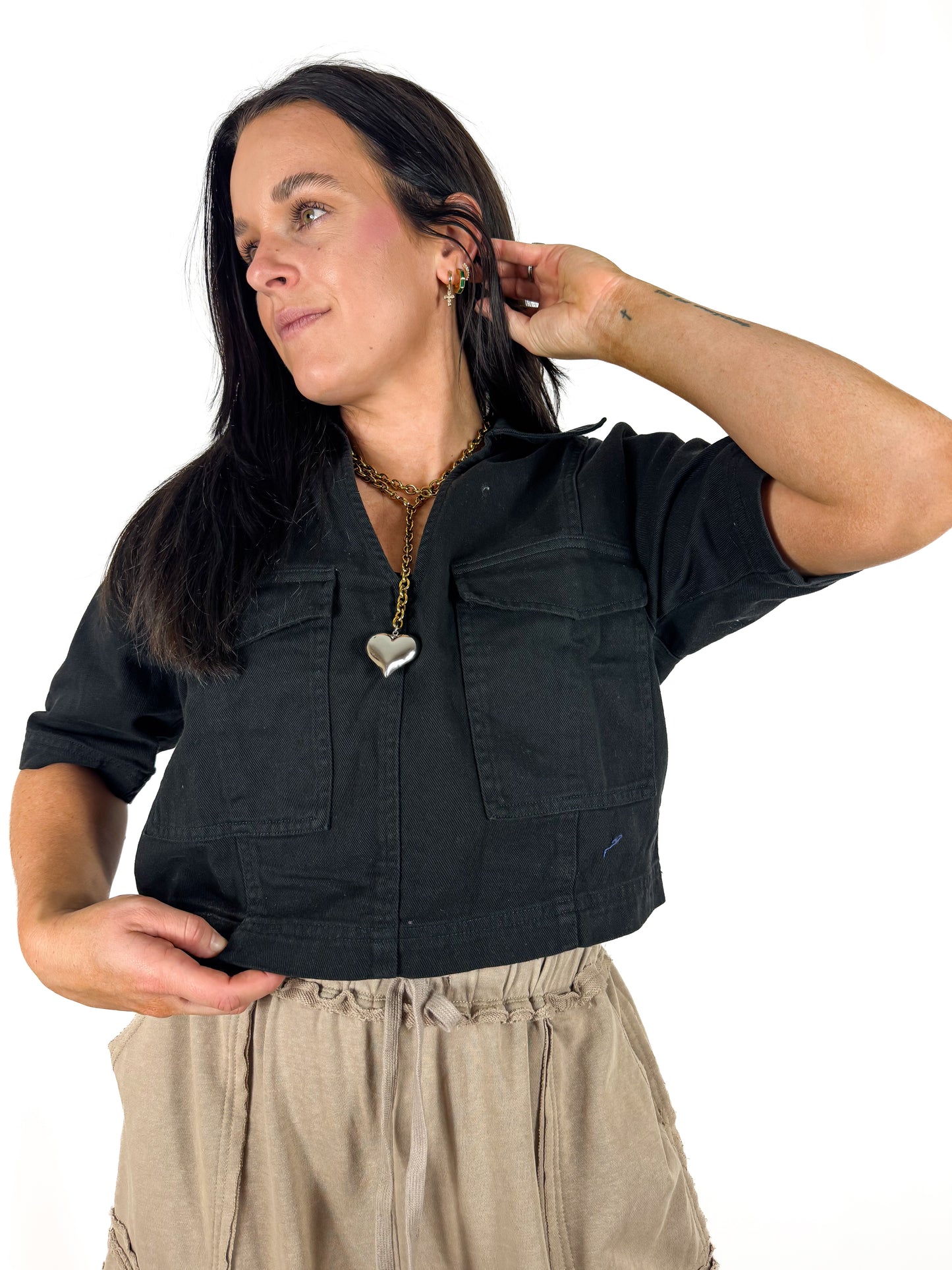 Black Short Sleeve Denim