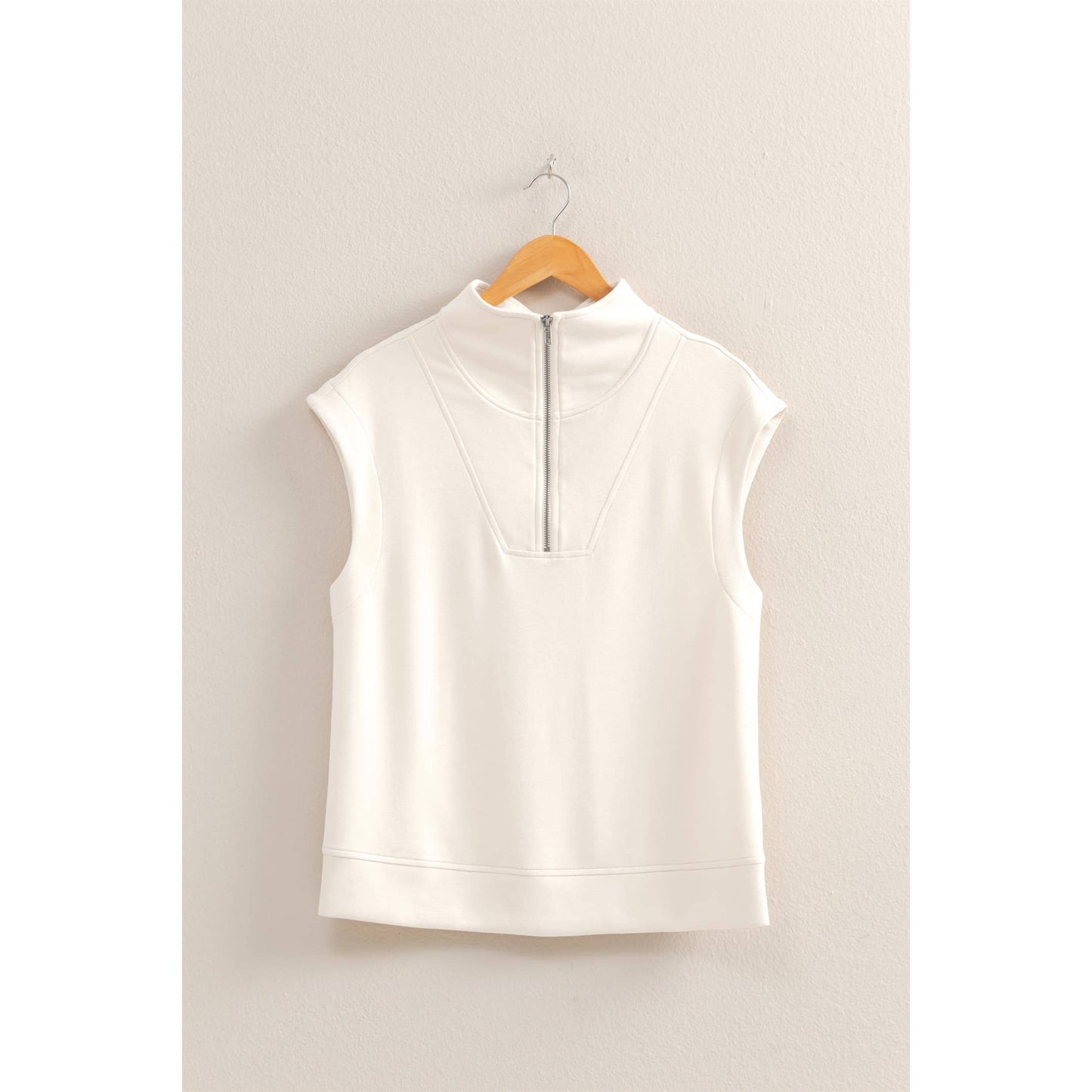 Mock Neck Half Zip Up Sleeveless Top