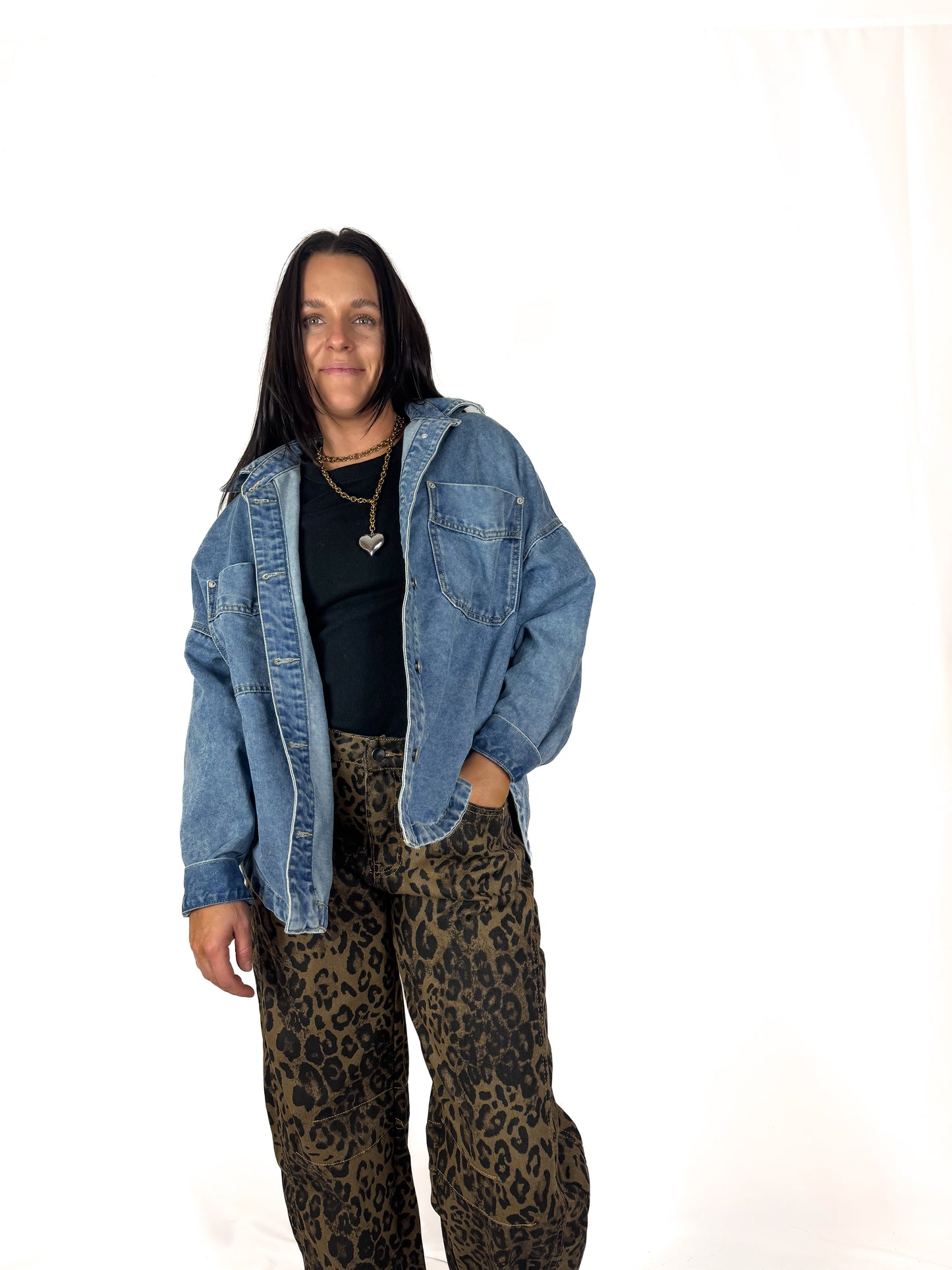 Leopard Print Loose Midi Waist Wide Leg Jeans