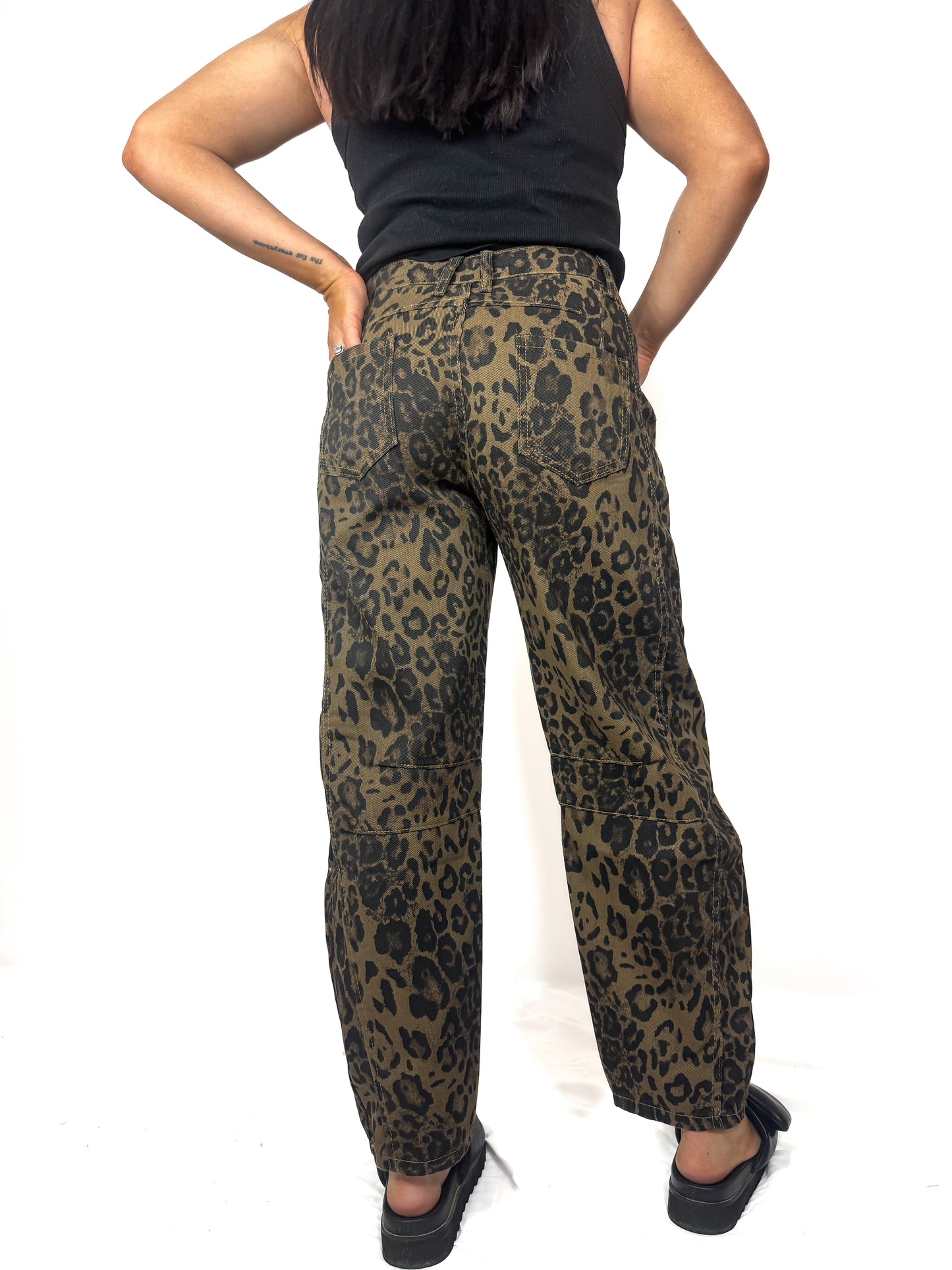 Leopard Print Loose Midi Waist Wide Leg Jeans