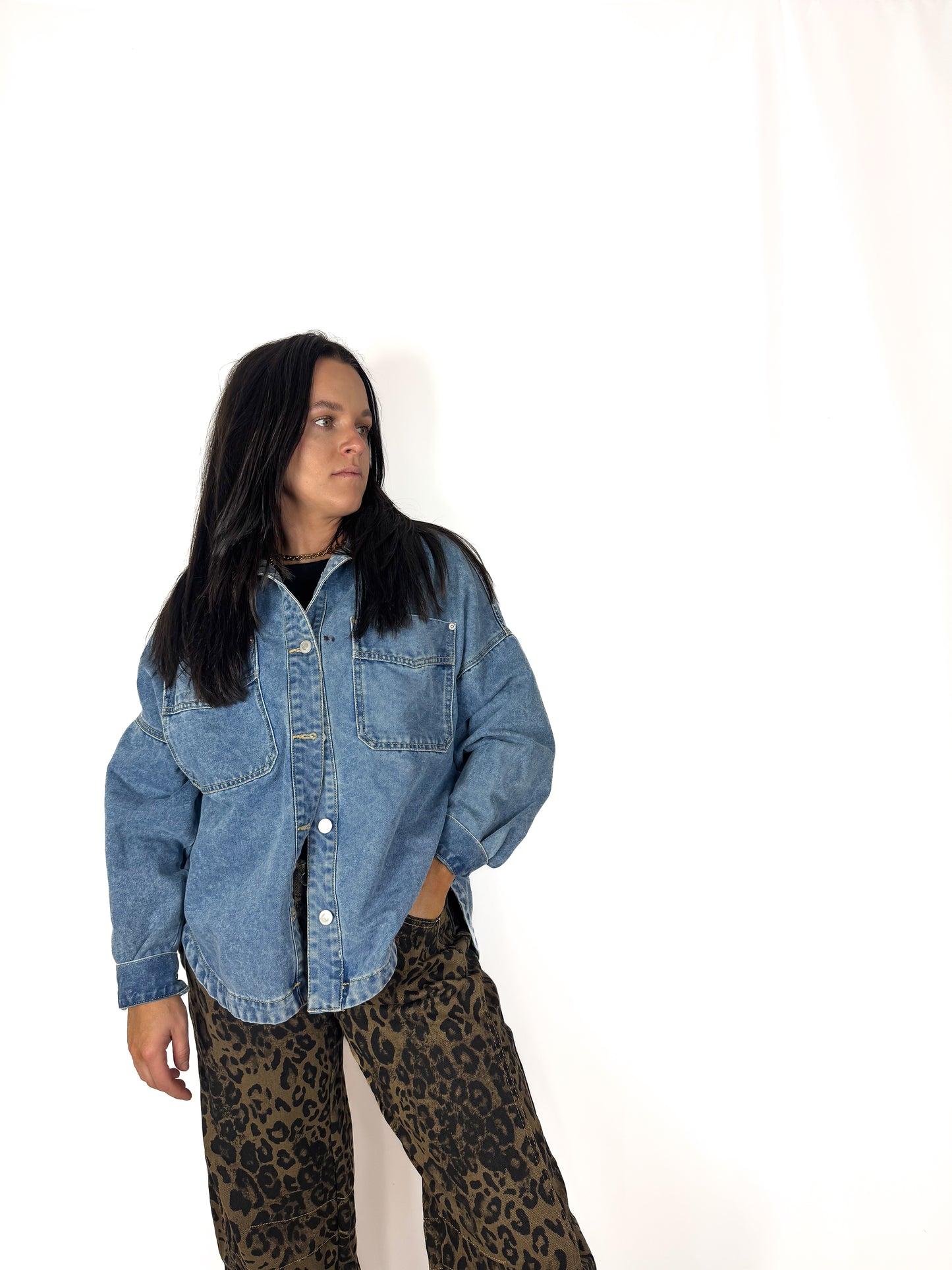 Leopard Print Loose Midi Waist Wide Leg Jeans