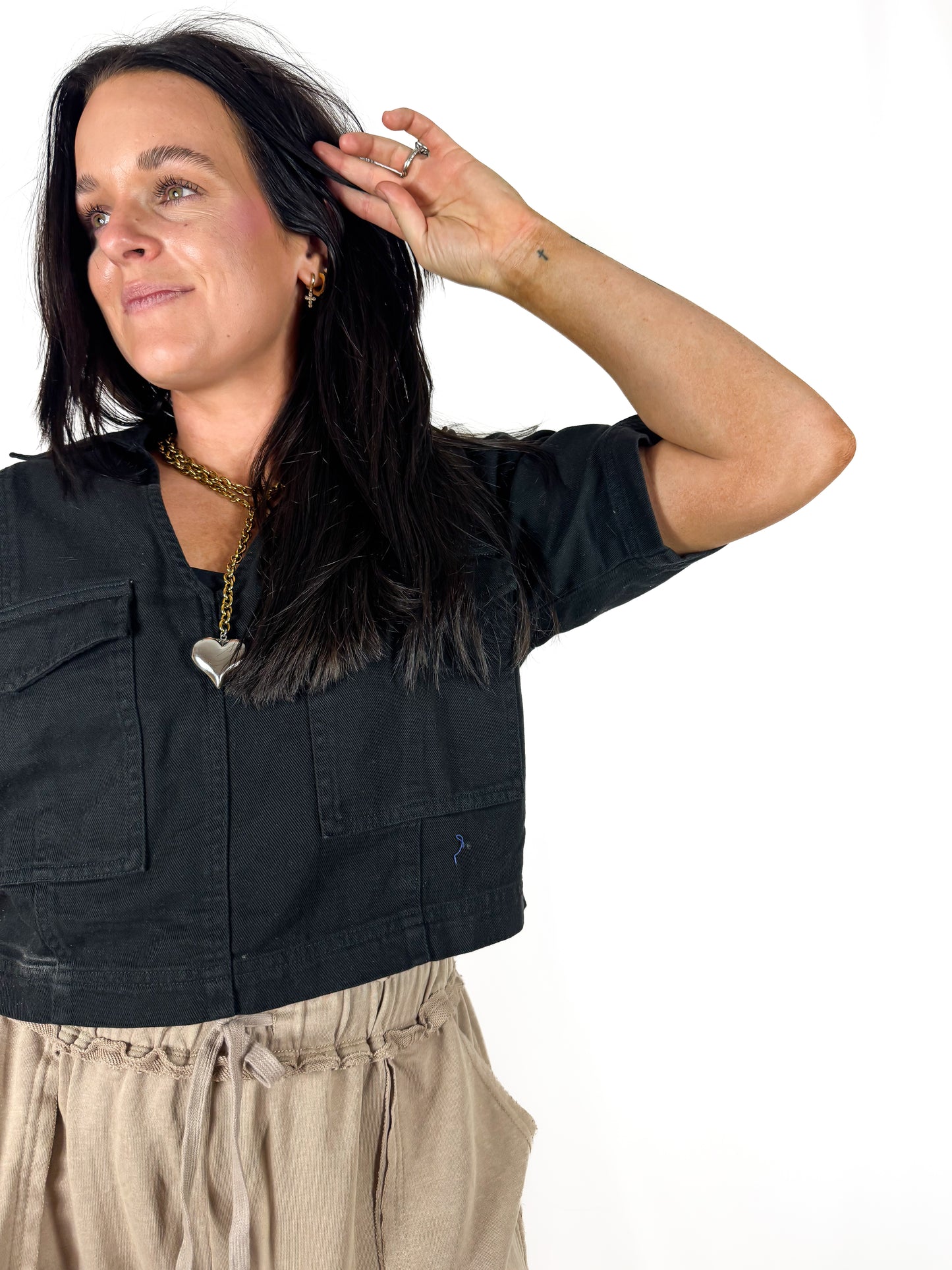 Black Short Sleeve Denim