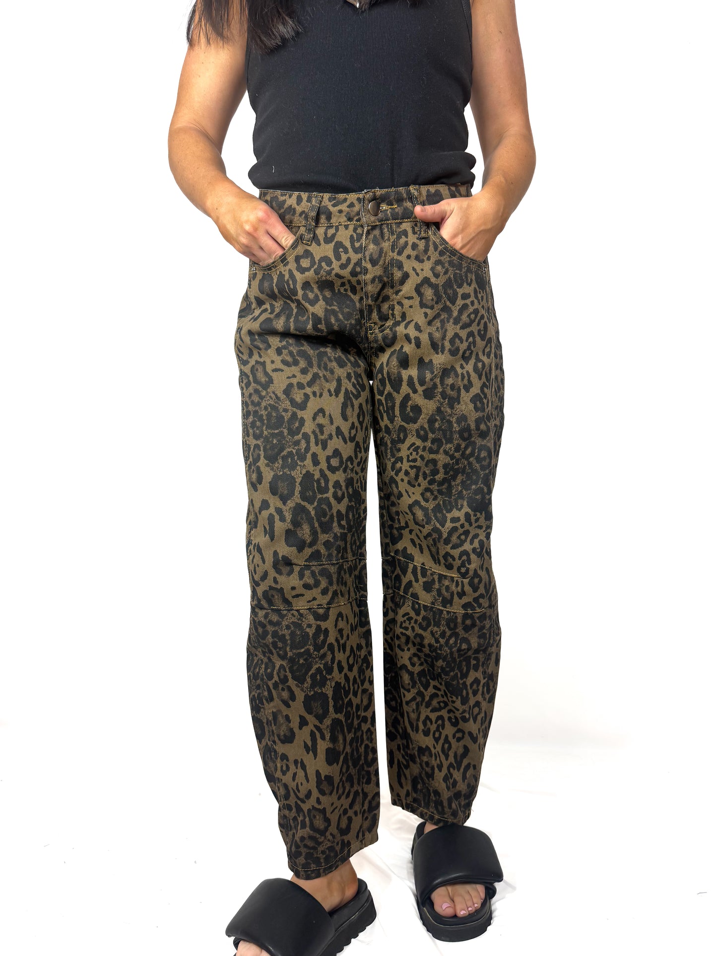 Leopard Print Loose Midi Waist Wide Leg Jeans
