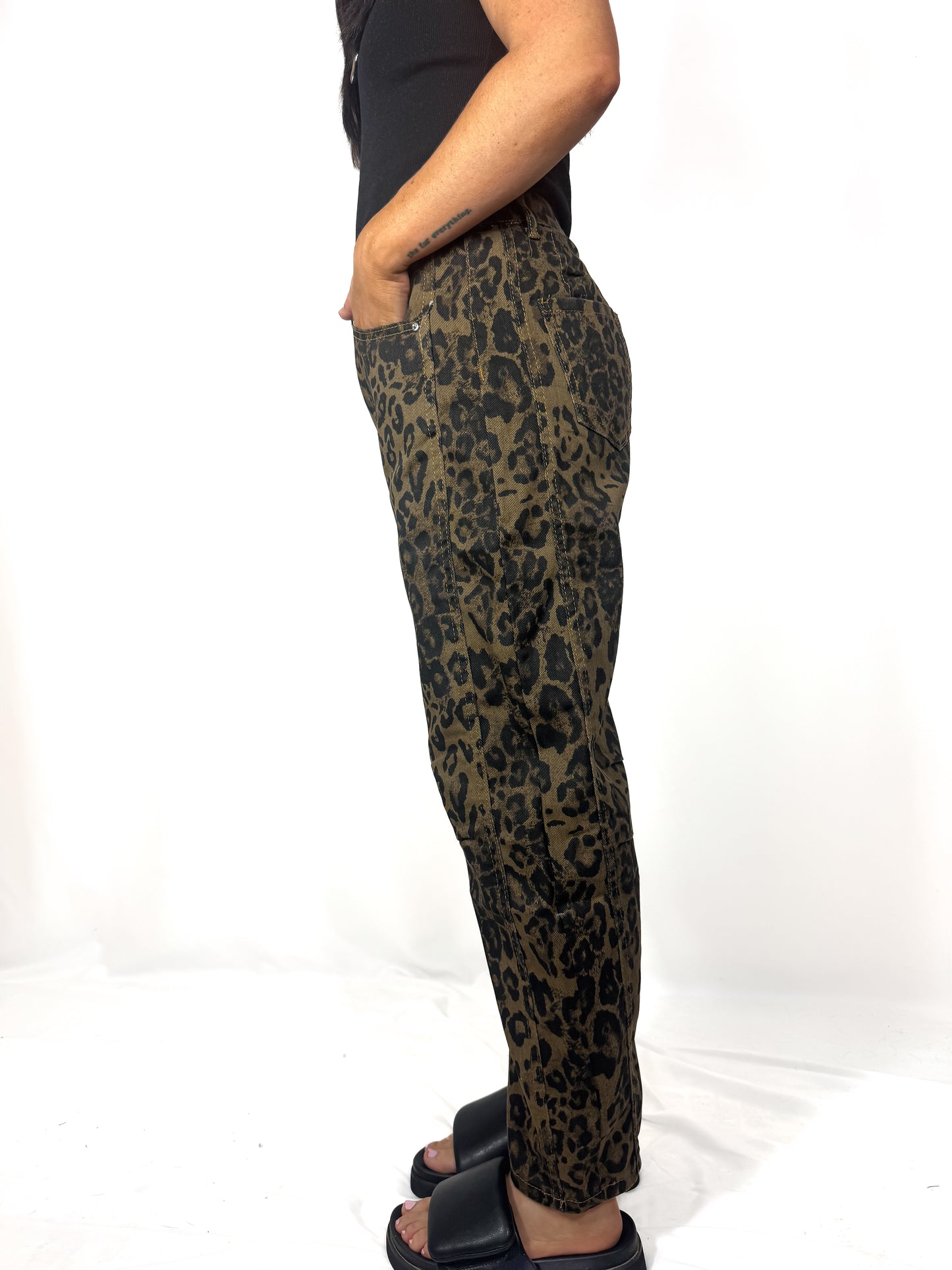Leopard Print Loose Midi Waist Wide Leg Jeans