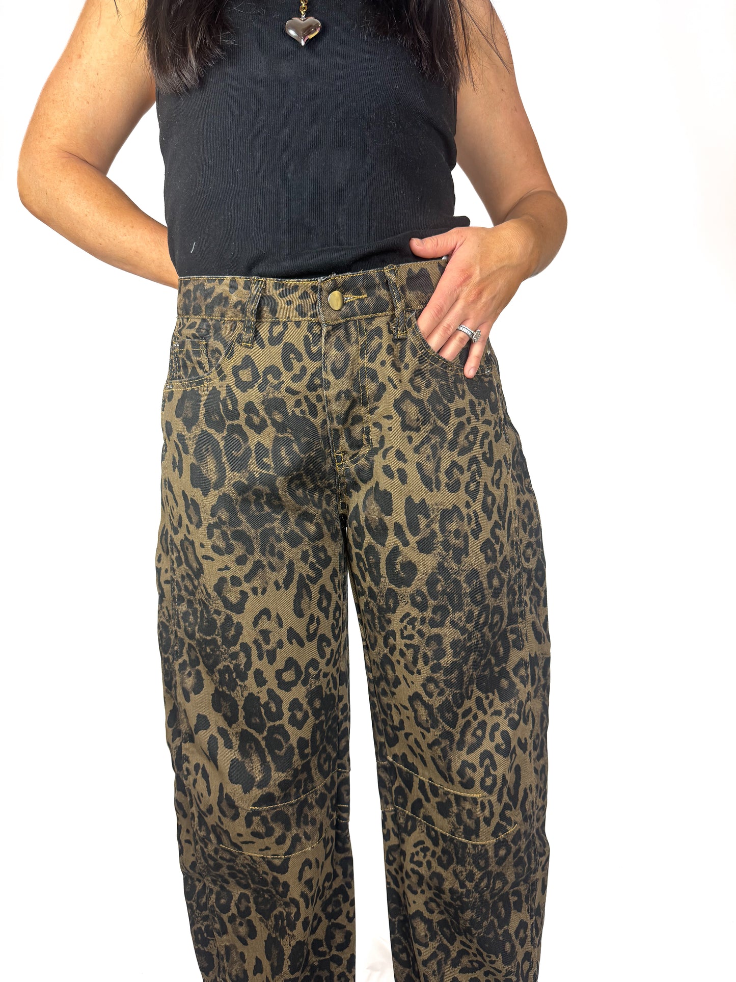 Leopard Print Loose Midi Waist Wide Leg Jeans