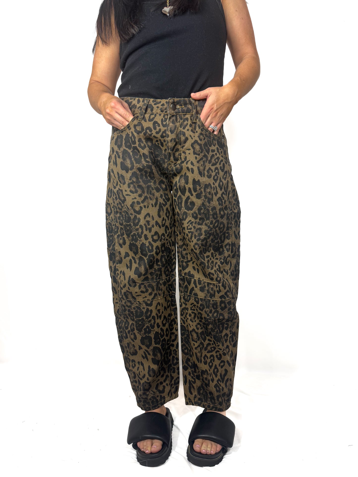 Leopard Print Loose Midi Waist Wide Leg Jeans