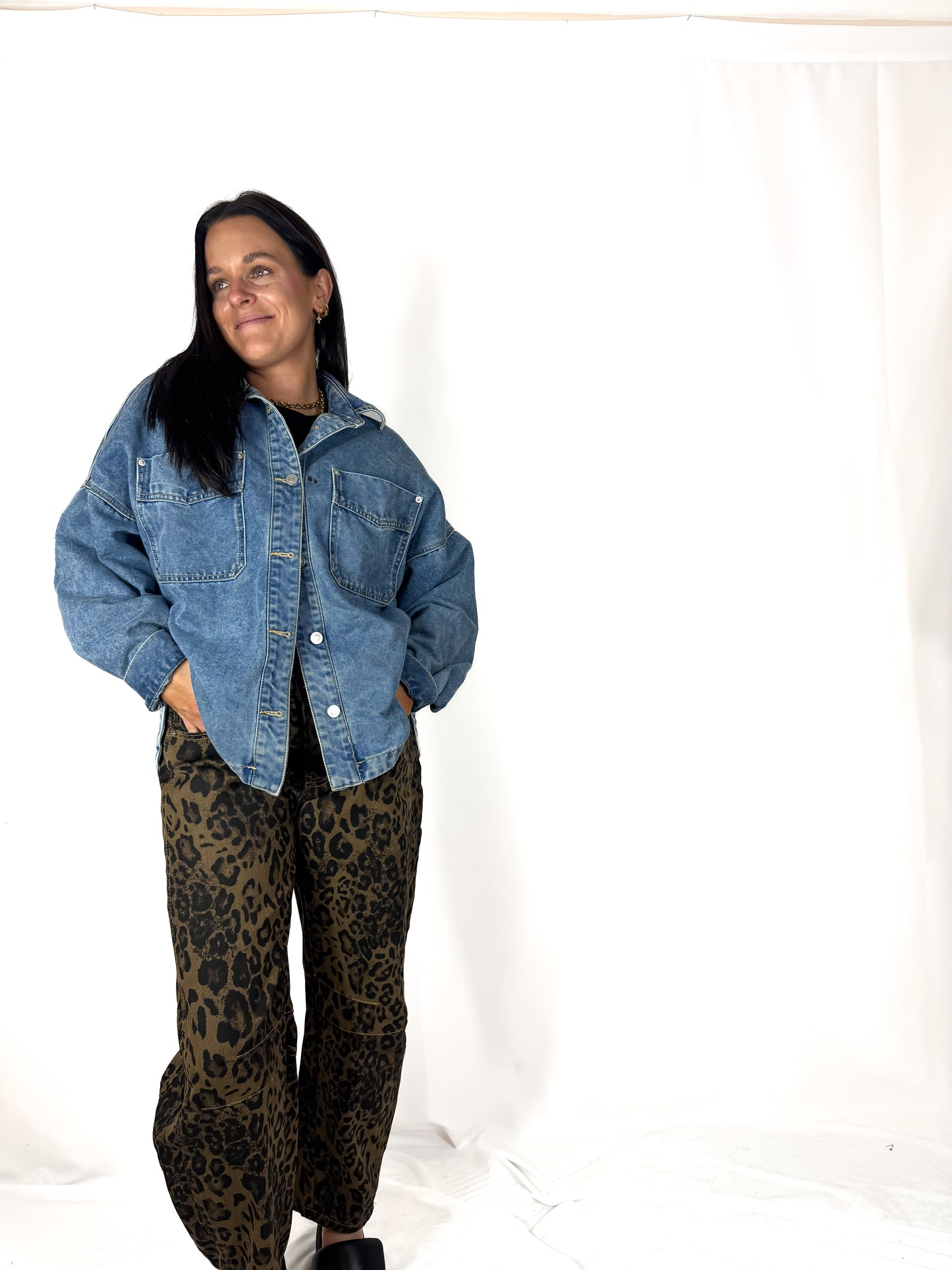 Leopard Print Loose Midi Waist Wide Leg Jeans