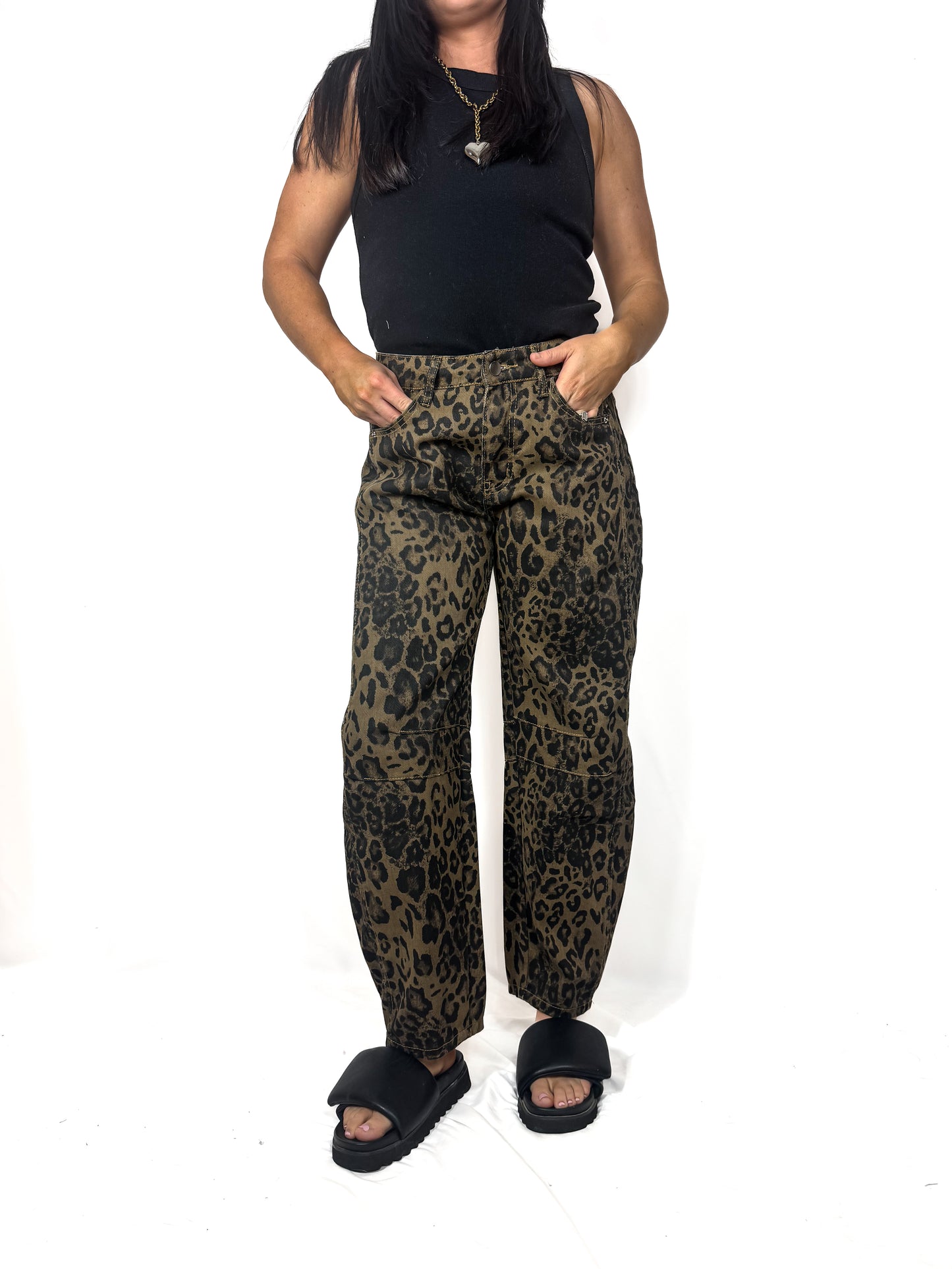 Leopard Print Loose Midi Waist Wide Leg Jeans