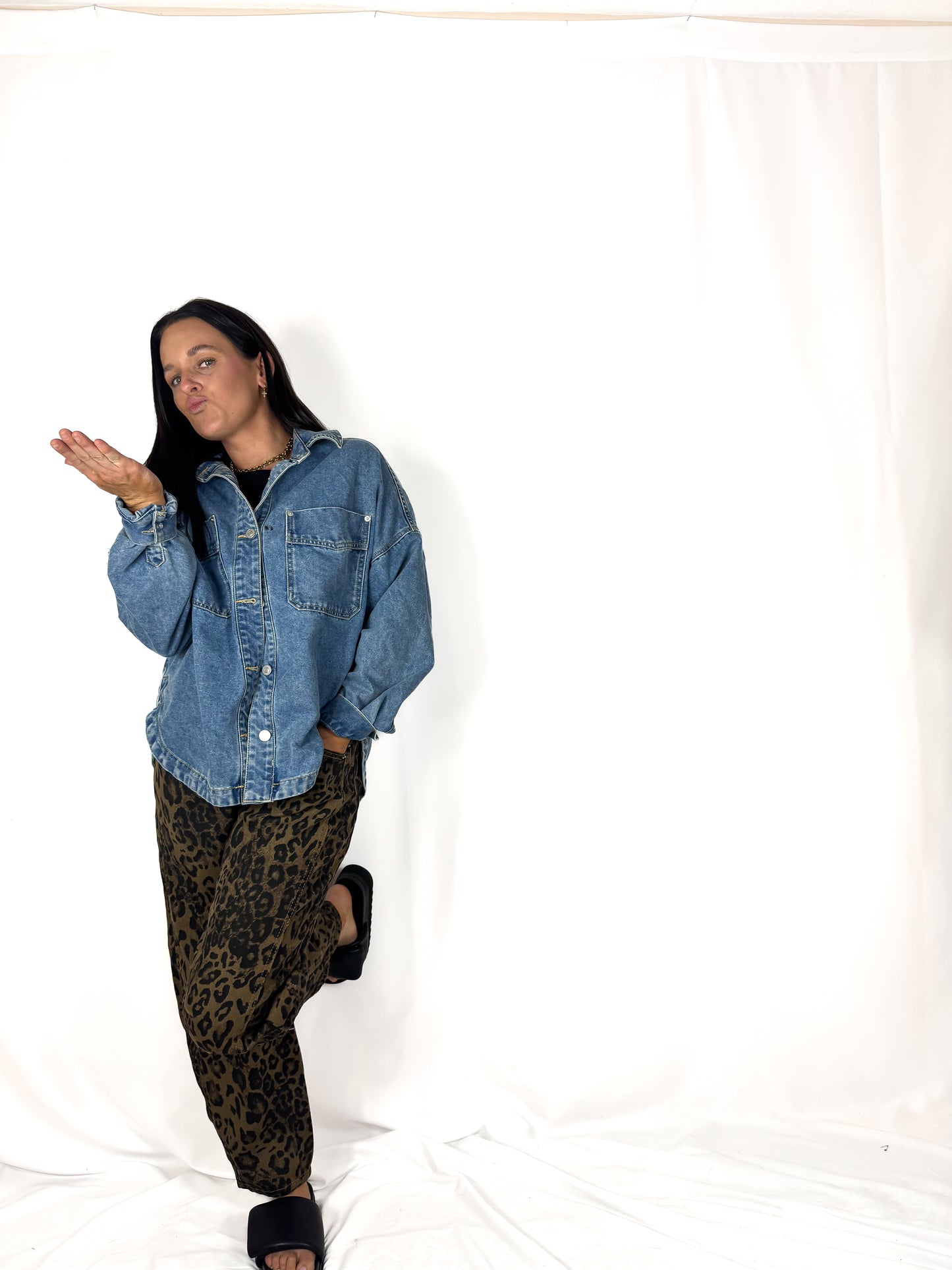 Leopard Print Loose Midi Waist Wide Leg Jeans