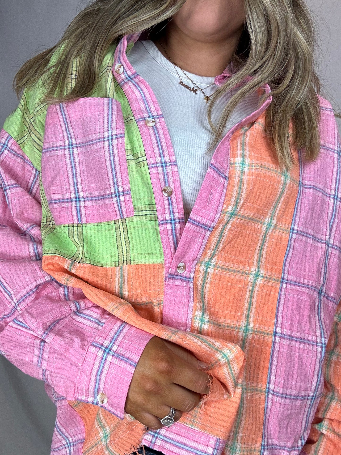Bleached Washed Check Plaid Shirt