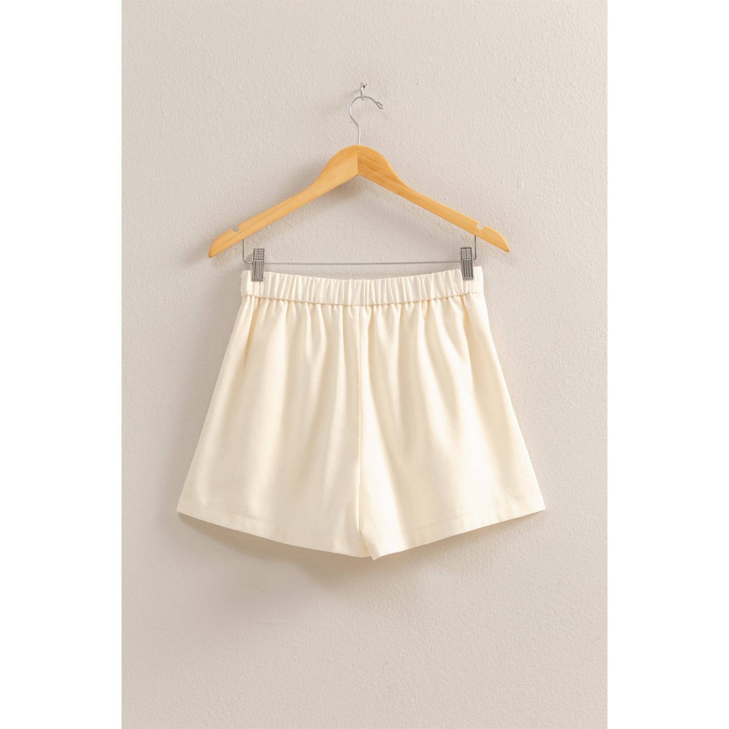 Pleated High Waist Shorts-Cream