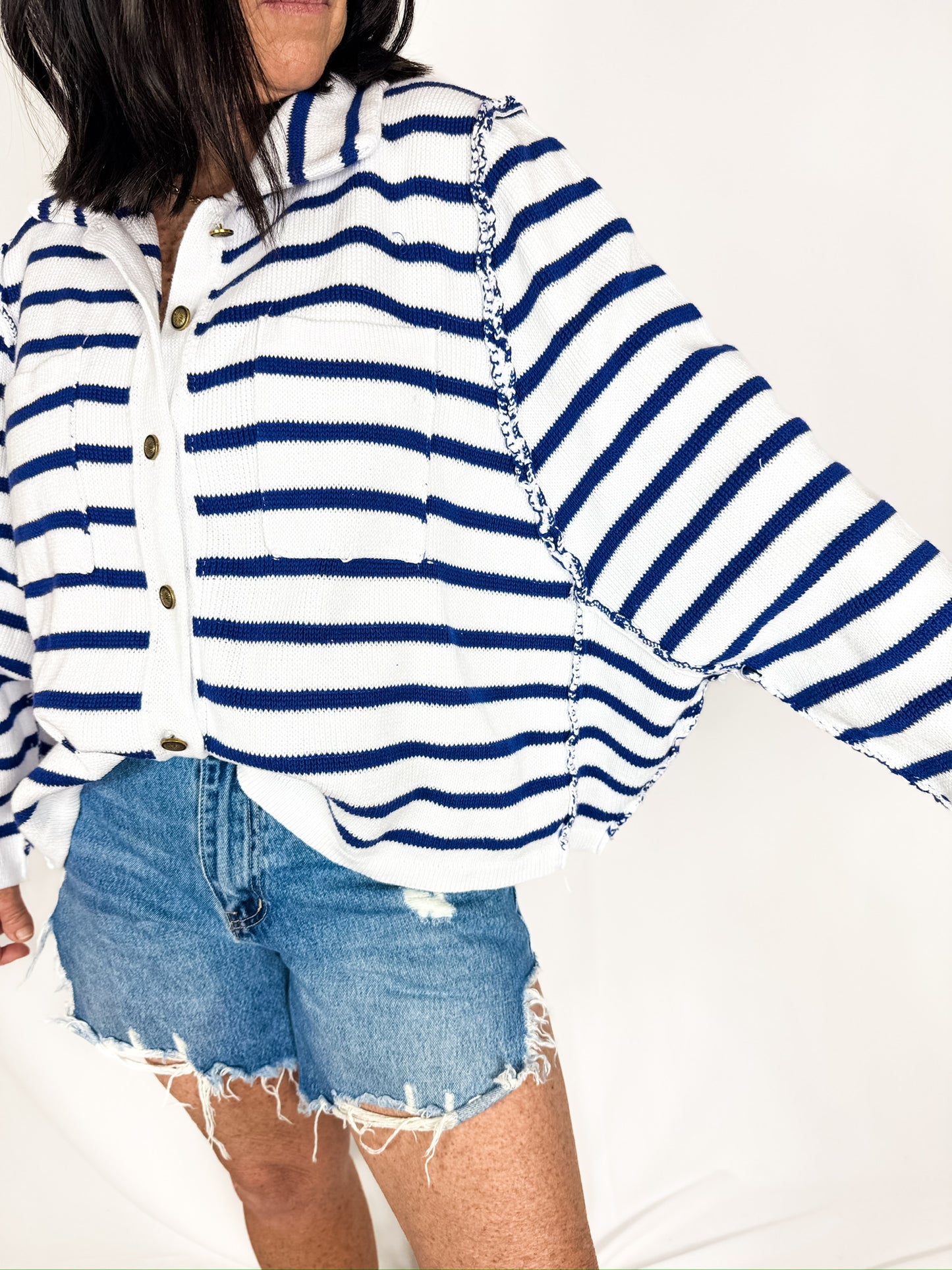 Striped Knit Cotton Cardigan